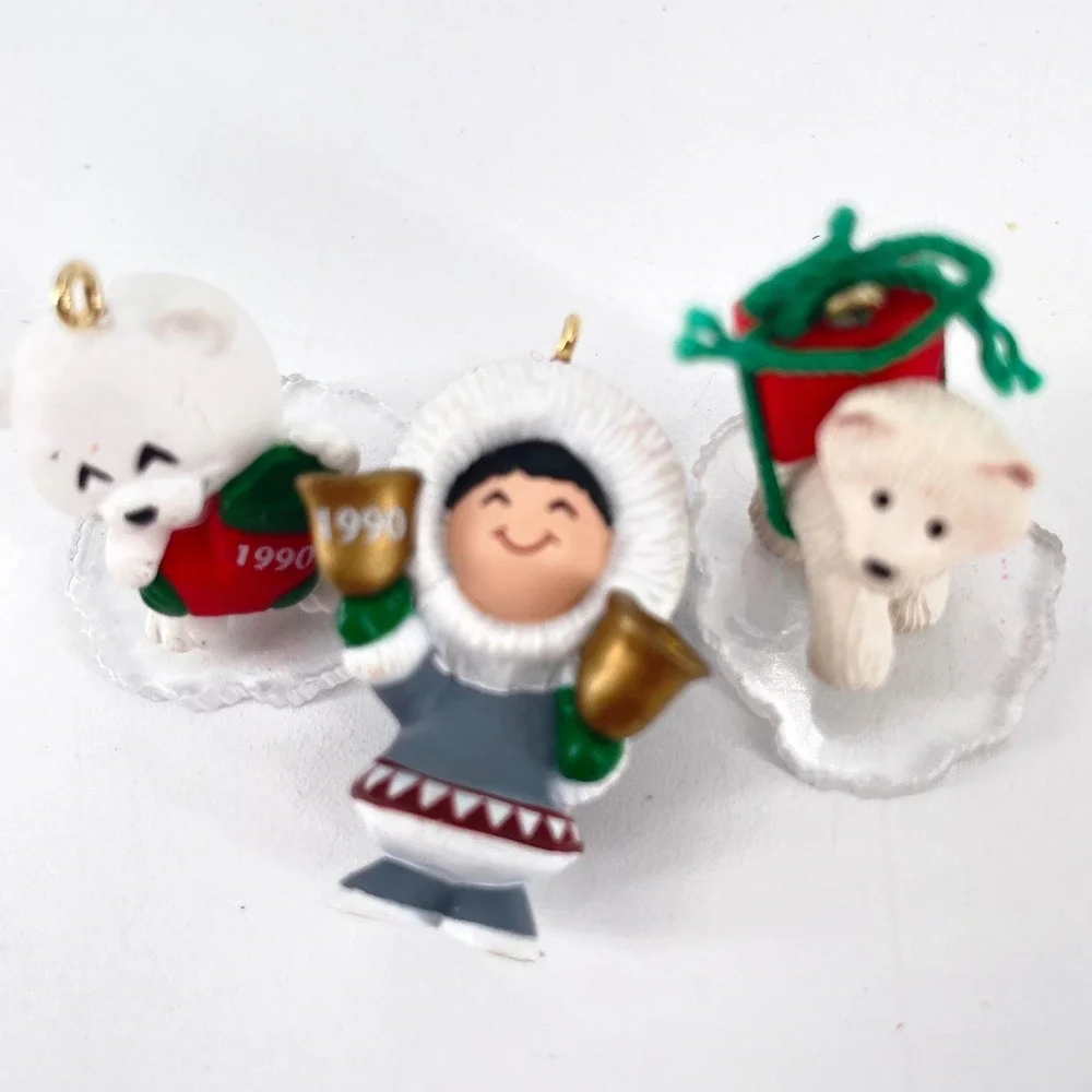 Vintage 1990 Hallmark Christmas Ornaments Polar Bear Arctic Trio Set of 3